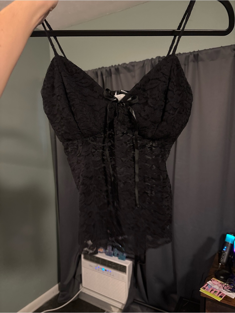 Windsor Black Lace Camisole with Center Ribbon